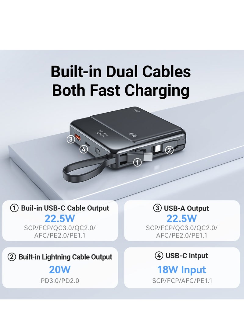 زيم بنك الطاقة zime E48، شاحن محمول عالي السرعة بقدرة 22.5 واط مع موصل مدمج وكابل USB-C، منفذ USB-C واحد، منفذ USB-A واحد، بطارية بسعة 20000 مللي أمبير، متوافق مع سلسلة هواتف iPhone 16/15/14/13 وهواتف Samsung وHuawei - Image 4