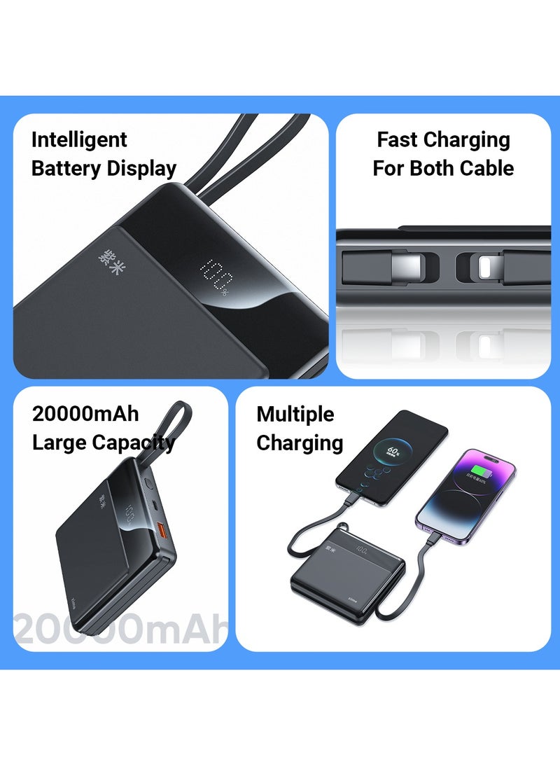 زيم بنك الطاقة zime E48، شاحن محمول عالي السرعة بقدرة 22.5 واط مع موصل مدمج وكابل USB-C، منفذ USB-C واحد، منفذ USB-A واحد، بطارية بسعة 20000 مللي أمبير، متوافق مع سلسلة هواتف iPhone 16/15/14/13 وهواتف Samsung وHuawei - Image 3