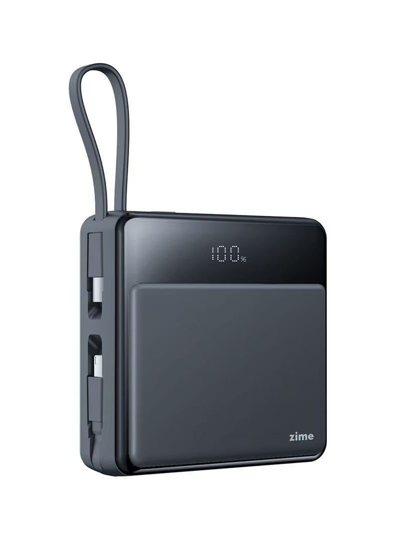 زيم بنك الطاقة zime E48، شاحن محمول عالي السرعة بقدرة 22.5 واط مع موصل مدمج وكابل USB-C، منفذ USB-C واحد، منفذ USB-A واحد، بطارية بسعة 20000 مللي أمبير، متوافق مع سلسلة هواتف iPhone 16/15/14/13 وهواتف Samsung وHuawei - Image 1