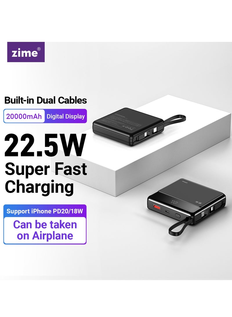 زيم بنك الطاقة zime E48، شاحن محمول عالي السرعة بقدرة 22.5 واط مع موصل مدمج وكابل USB-C، منفذ USB-C واحد، منفذ USB-A واحد، بطارية بسعة 20000 مللي أمبير، متوافق مع سلسلة هواتف iPhone 16/15/14/13 وهواتف Samsung وHuawei - Image 2