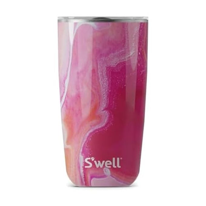 S'well Stainless Steel Tumbler with Slide-Open Lid, 18oz, Rose Agate, Triple Layered Vacuum Insulated Containers Keeps Drinks Cold for 12 Hours and Hot for 4, BPA Free - Image 1