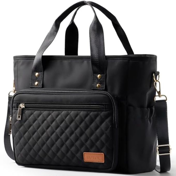 HOTOR Lunch Box for Women Insulated Lunch Bag with Multiple Pockets, Portable Lunch Tote & Cooler with Handles & Adjustable Strap for Work, Picnic, Short Trip, 12.6" x 5.9" x 10.2", Black - Image 1