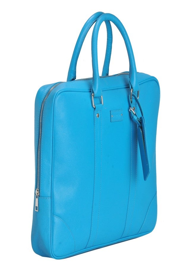 Mandava Genuine Safiano Leather 16.2 inch Turquoise Unisex Laptop Bag - Image 2