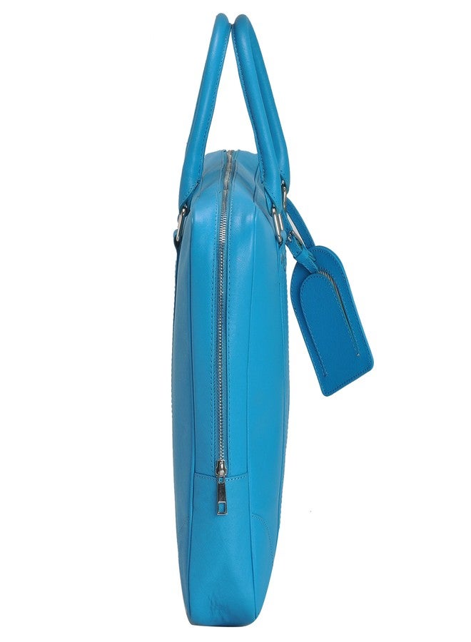 Mandava Genuine Safiano Leather 16.2 inch Turquoise Unisex Laptop Bag - Image 3