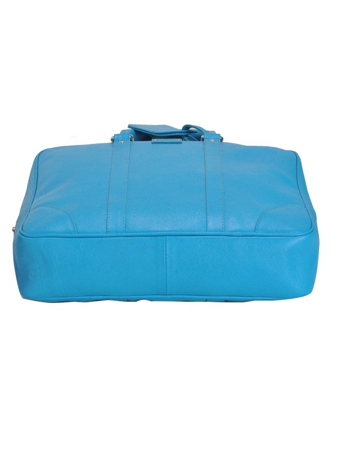 Mandava Genuine Safiano Leather 16.2 inch Turquoise Unisex Laptop Bag - Image 5