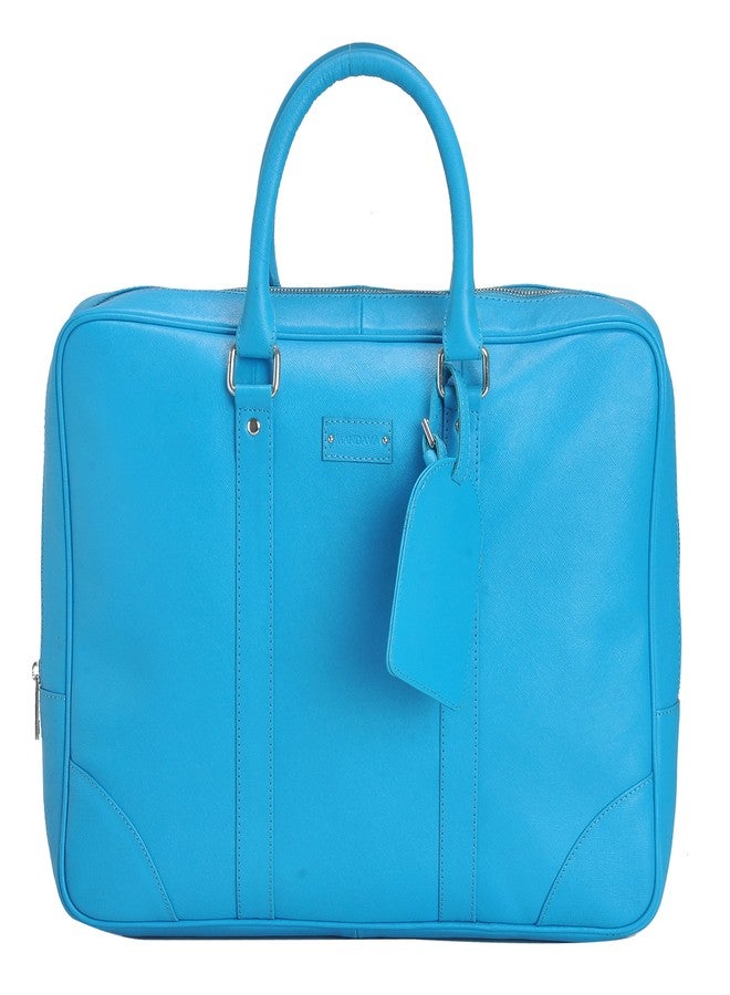 Mandava Genuine Safiano Leather 16.2 inch Turquoise Unisex Laptop Bag - Image 1