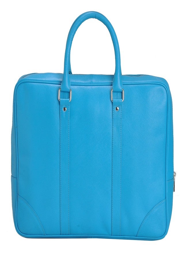 Mandava Genuine Safiano Leather 16.2 inch Turquoise Unisex Laptop Bag - Image 4