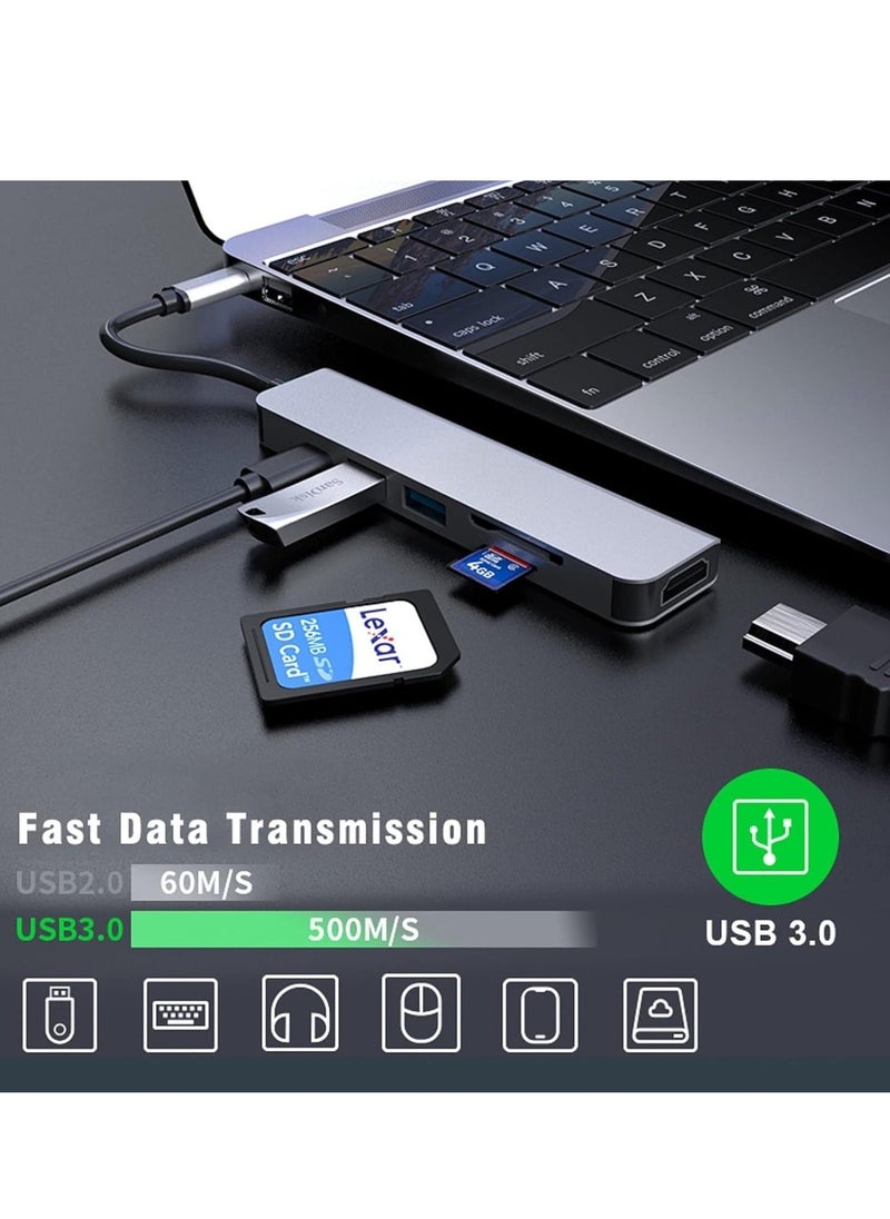 JAJEEK - USB C Hub, 6-in-1 USB C Adapter, Multiport Docking Station with USB 3.0, USB 2.0, SD/TF Card Readers, and USB-C Ports for MacBook Pro, Laptops, and Smartphones - Image 1