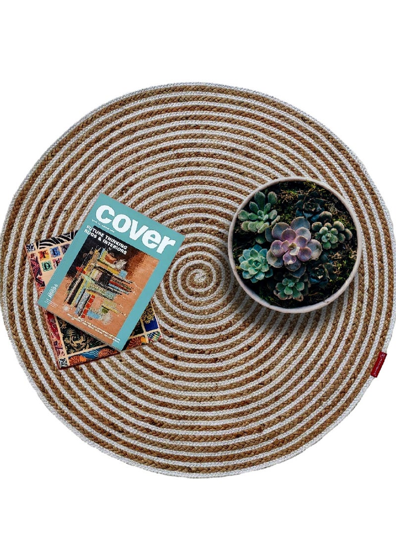 Ramsha Hand Made Jute And Cotton Carpet Round Rug For Living Room Bedroom Area Rug BR-012 - Image 2