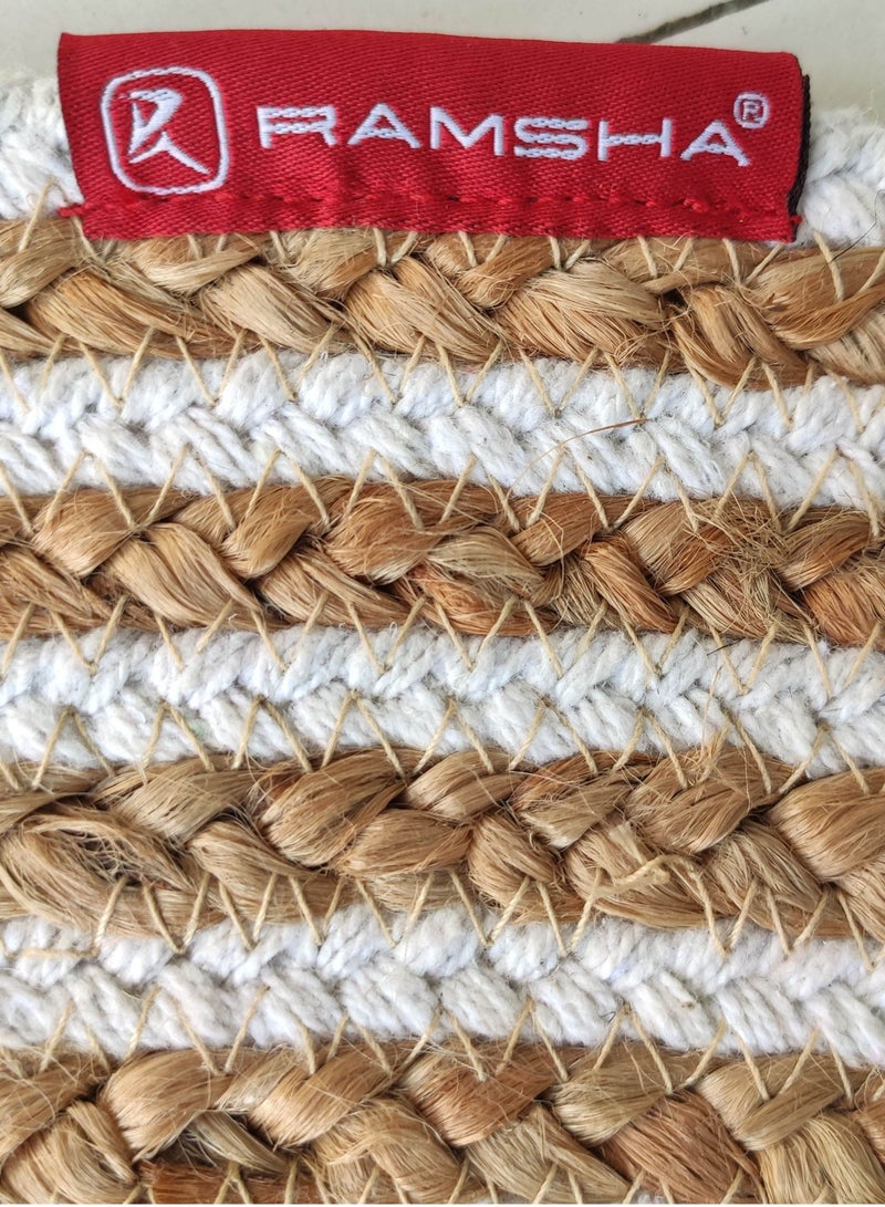 Ramsha Hand Made Jute And Cotton Carpet Round Rug For Living Room Bedroom Area Rug BR-012 - Image 4