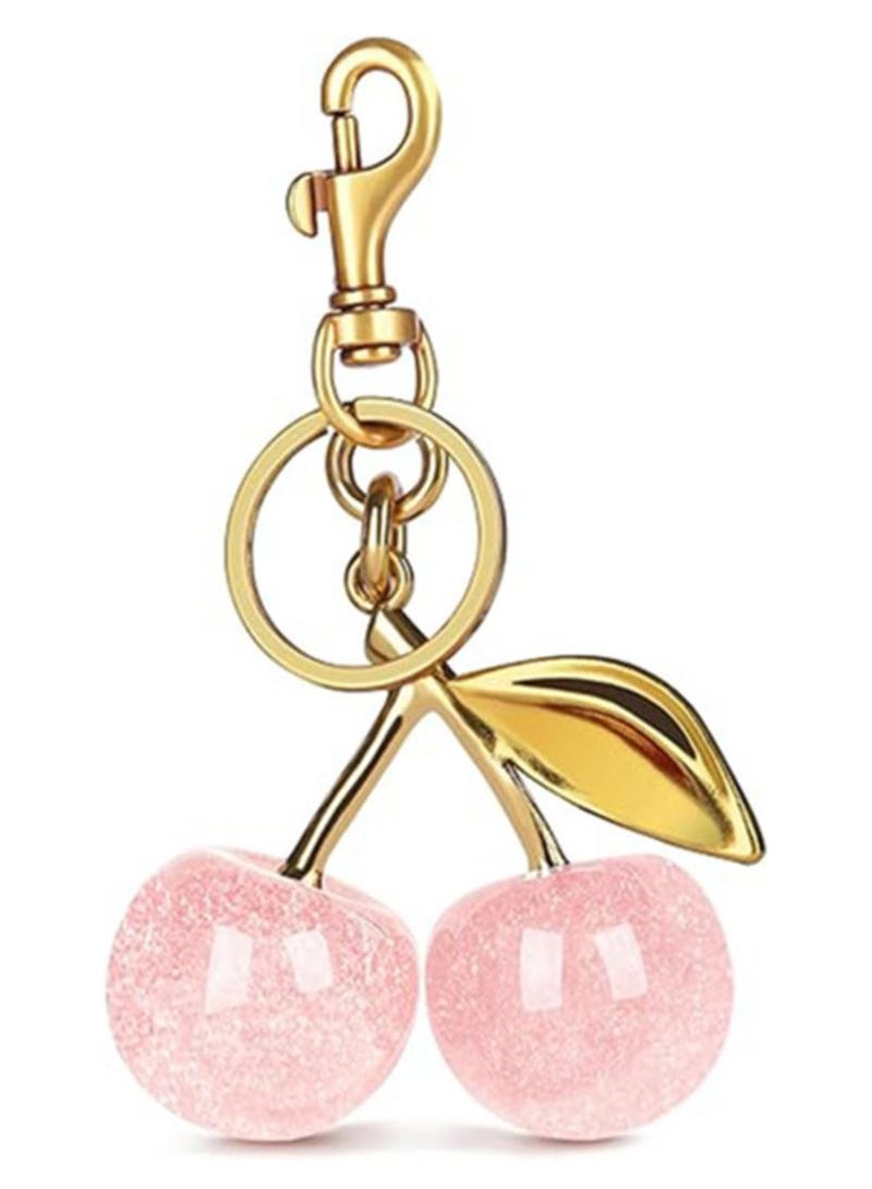 VIUAUAX Keychain Ring For Keys, Glitter Cherry Bag Charm with Key Ring and Clip,Anti-lost Car Keychain, Sparkling Resin & Metal Accessory for Purses and Bags - Image 1