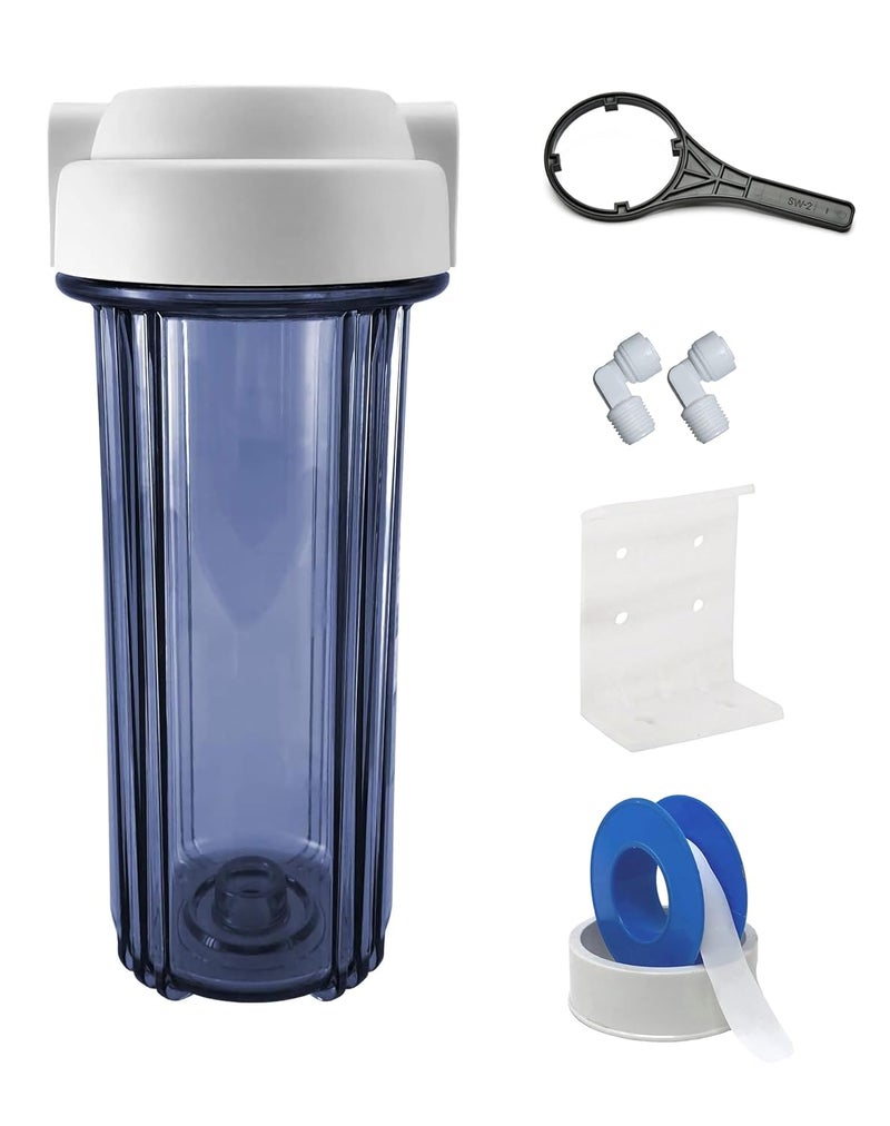 Ocean Drop Water Filter Whole House RO PreFilter Housing for Dirt Sand Slit Rust and ScaleClear White ro Housing 14 Ports White Flat Cap IMPORTEDCLEARE6PCSSET wAccessories - Image 1
