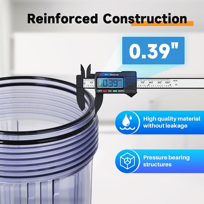 Ocean Drop Water Filter Whole House RO PreFilter Housing for Dirt Sand Slit Rust and ScaleClear White ro Housing 14 Ports White Flat Cap IMPORTEDCLEARE6PCSSET wAccessories - Image 2