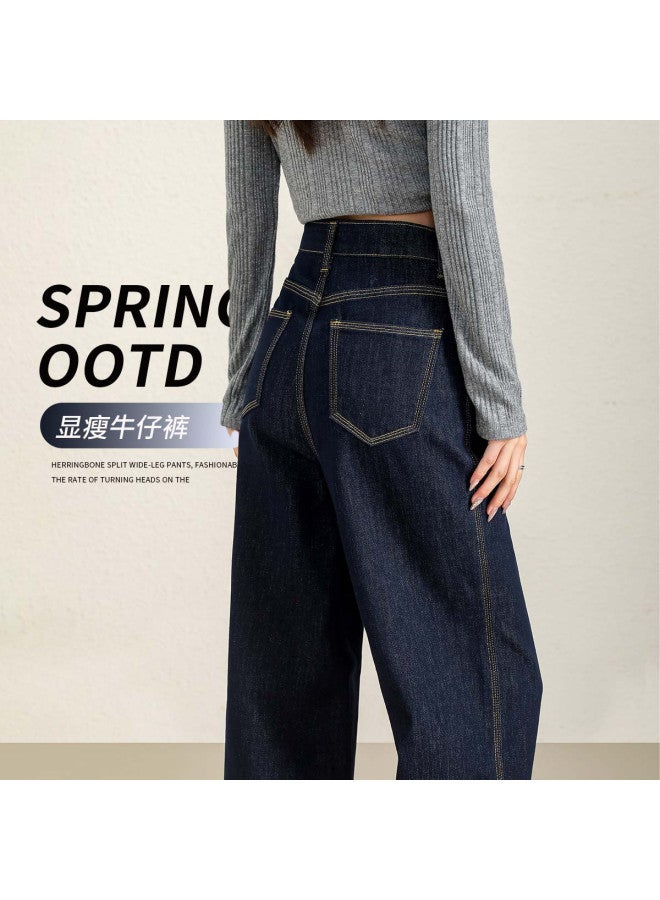 Hstyle Colorfast Straight Wide-leg Jeans For Women 2025 Spring/summer High-waisted Loose Fit Slimming Fashion Casual Pants - Image 2