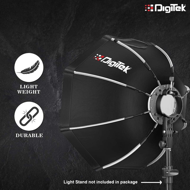 Digitek ® (DSBH-055) مجموعة صندوق ناعم بزاوية 55 سم مع حامل من نوع S2، 2 ورقة م diffuser بيضاء، حاجز جزيئات فضية وغطاء نايلون قابل للطي، متوافق مع جميع فلاشات السرعة (حقيبة حمل مشمولة) - Image 2