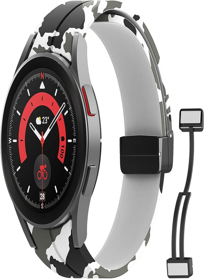 MoKo Band Compatible with Samsung Galaxy Watch 7 FE 6 5 4 40mm 44mm/Watch 6 Classic 43mm 47mm/5 Pro 45mm/4 Classic 42mm 46mm, Silicone Replacement Wristband with Magnetic Buckle, Grey Green Camo