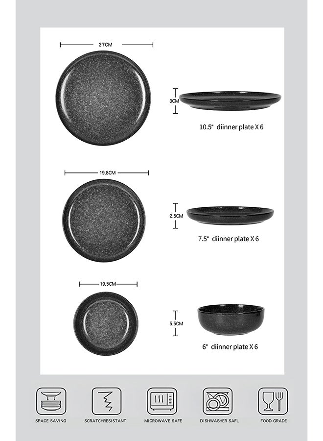 ايست من نون طقم عشاء من 18 قطعة من الخزف الحجري الأسود بمظهر حجري طبيعي - Image 3