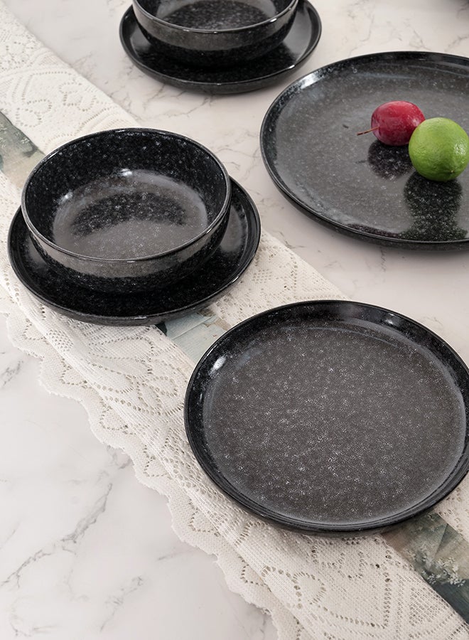 ايست من نون طقم عشاء من 18 قطعة من الخزف الحجري الأسود بمظهر حجري طبيعي - Image 4