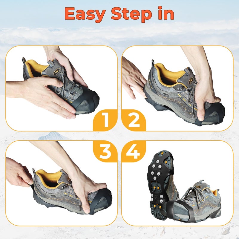 G999 ice Snow Grips: 10 Nail Spikes, Stretchable Snow Grips for Men Women. Ideal for Winter Activities Like Walking, Running, Hiking, Mountaineering, Ice Fishing, or Dog-Walking (M:13-16 W:11-14) - Image 4
