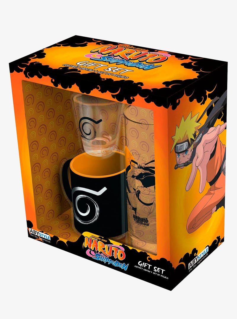 ABYSTYLE Naruto Shippuden Gift Set Includes 1 Drinking Glass 1 Shot Glass and 1 Espresso Mug Drinkware Home Kitchen Merch Gift