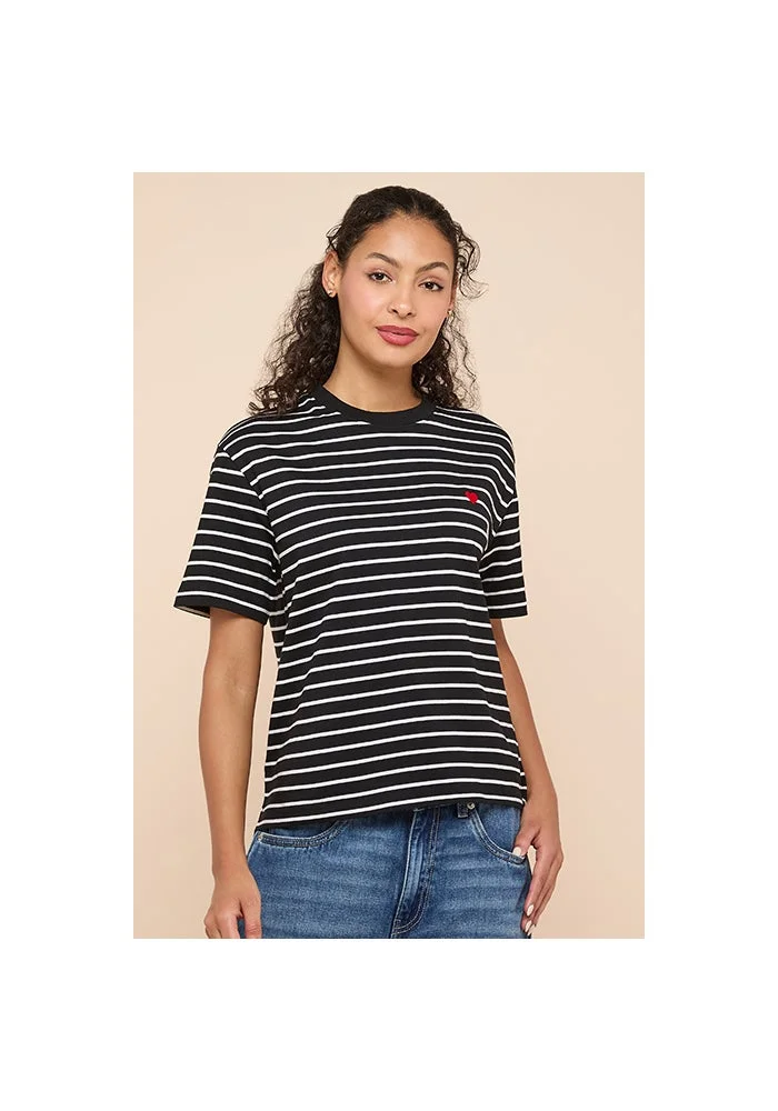 أر أند بي Striped T-Shirt with Crew Neck and Short Sleeves