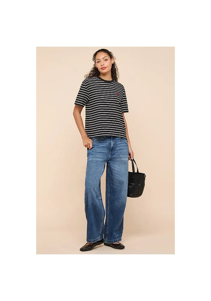 أر أند بي Striped T-Shirt with Crew Neck and Short Sleeves