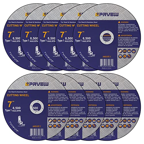 PRVEW 10-Pack 7-Inch Cut Off Wheels,7" x1/16 x7/8" Quality Cutting Disc, Metal & Stainless Steel Aggressive Cutting Wheel for Angle Grinder, General Purpose Cut-Off Wheel(7-Inch) - Image 1