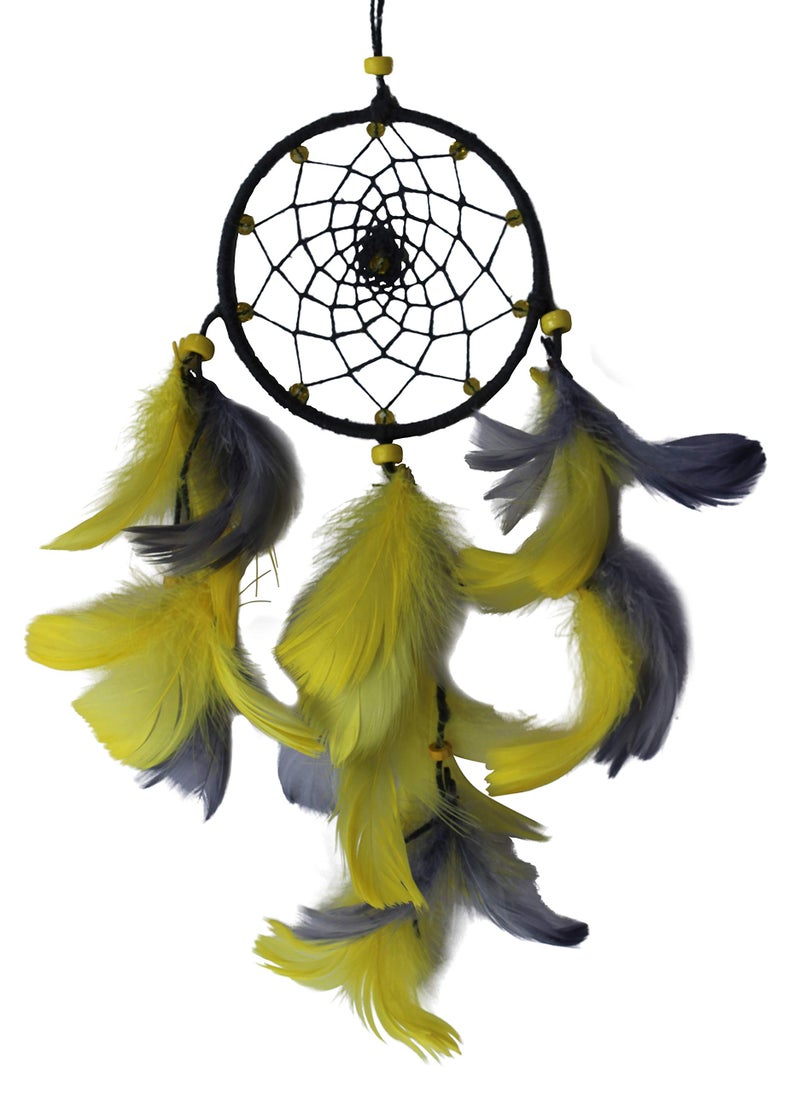 Daedal dream catchers Hand Made Hand Crafted Wind Chime Little Bitty Dream Catcher Wool and Wool Blend, 31 x 14 x 2 cm, Grey and Yellow DDC126LYG N - Image 1