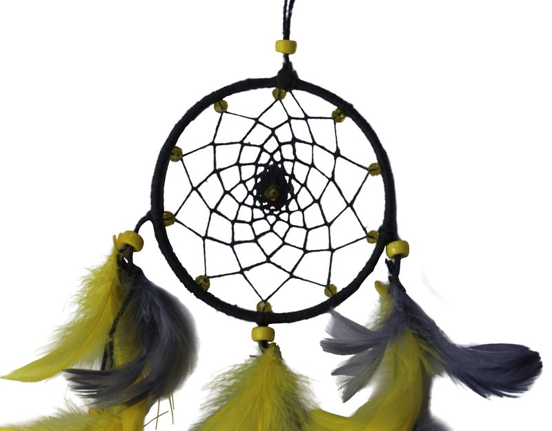 Daedal dream catchers Hand Made Hand Crafted Wind Chime Little Bitty Dream Catcher Wool and Wool Blend, 31 x 14 x 2 cm, Grey and Yellow DDC126LYG N - Image 2