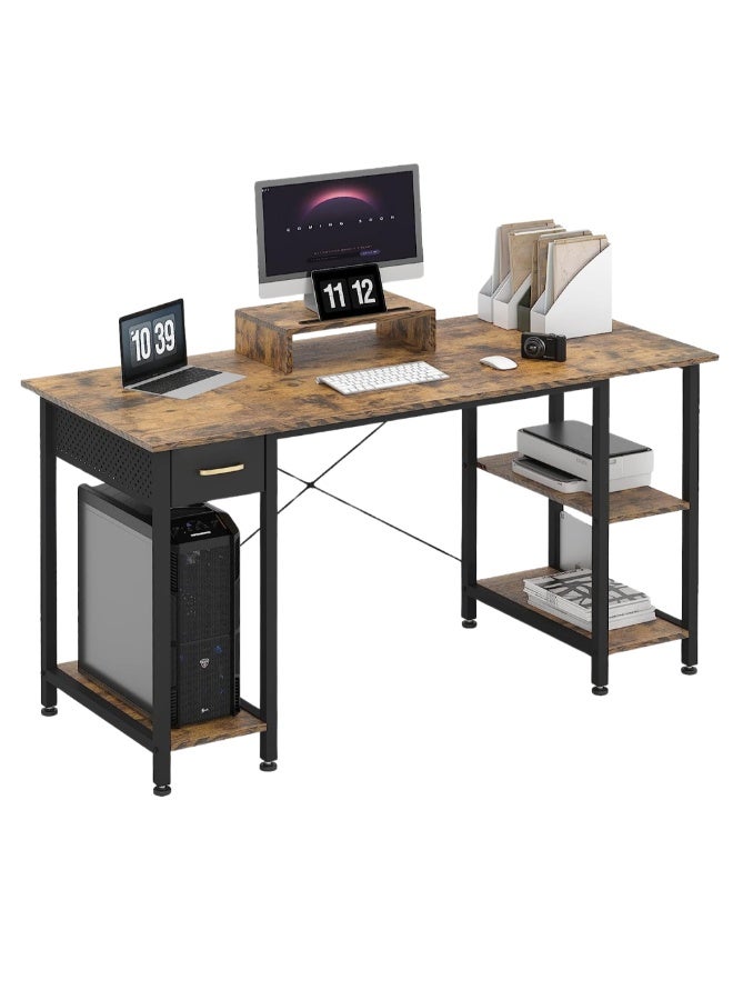 ACPLAY Large 140cm Reversible Computer Desk with Storage Shelves, Modern Industrial Office Desk, Spacious Study Table with Premium Wood Top & Heavy-Duty Metal Frame - Image 1