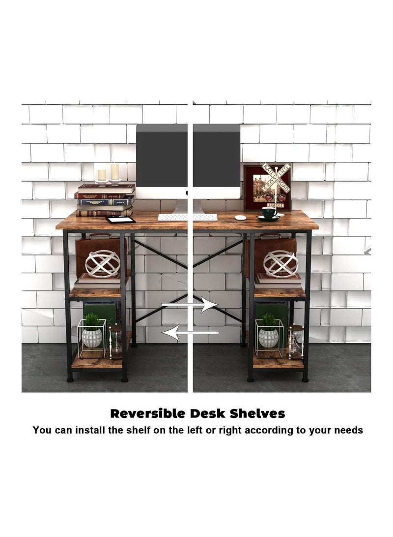 ACPLAY Large 140cm Reversible Computer Desk with Storage Shelves, Modern Industrial Office Desk, Spacious Study Table with Premium Wood Top & Heavy-Duty Metal Frame - Image 2