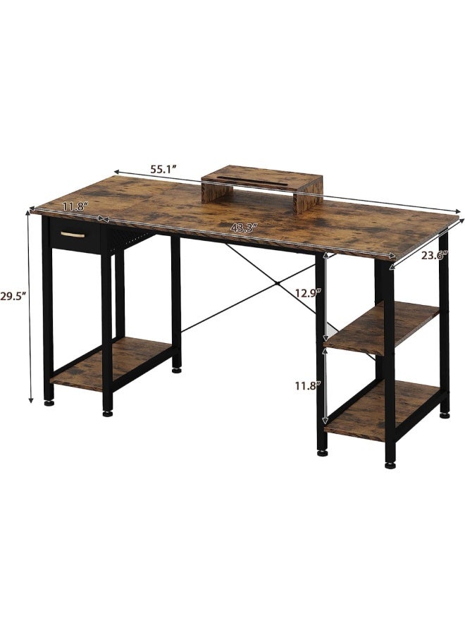 ACPLAY Large 140cm Reversible Computer Desk with Storage Shelves, Modern Industrial Office Desk, Spacious Study Table with Premium Wood Top & Heavy-Duty Metal Frame - Image 5