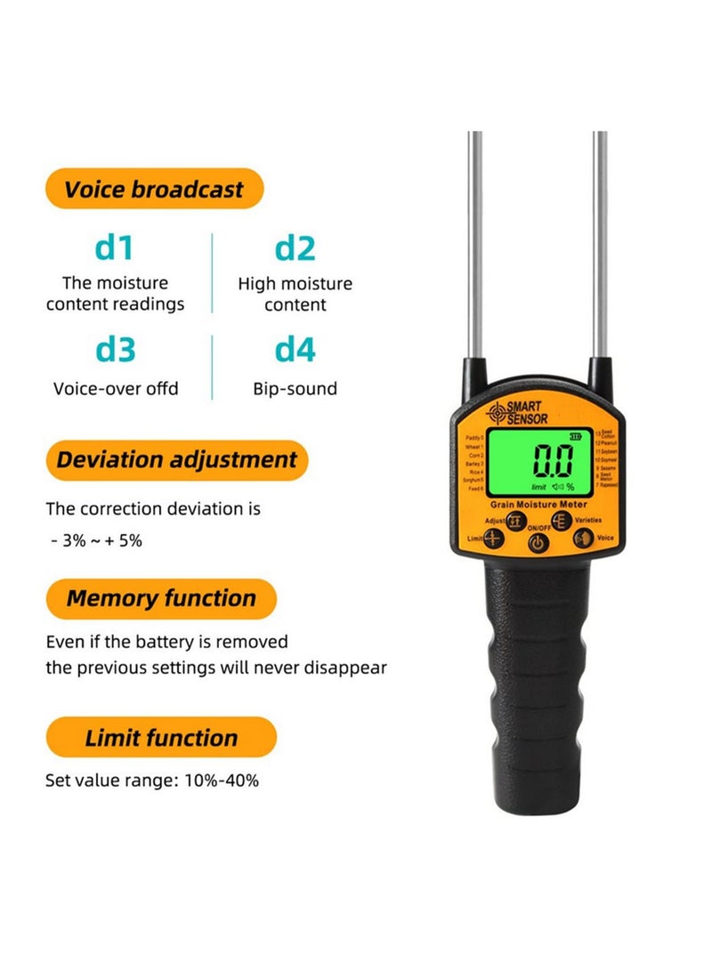 مقياس رطوبة الحبوب، مقياس رطوبة رقمي للذرة والقمح والأرز والفول ودقيق القمح والأعلاف وبذور اللفت، جهاز اختبار رطوبة الحبوب للزراعة والتخزين الغذائي AR991 - Image 2