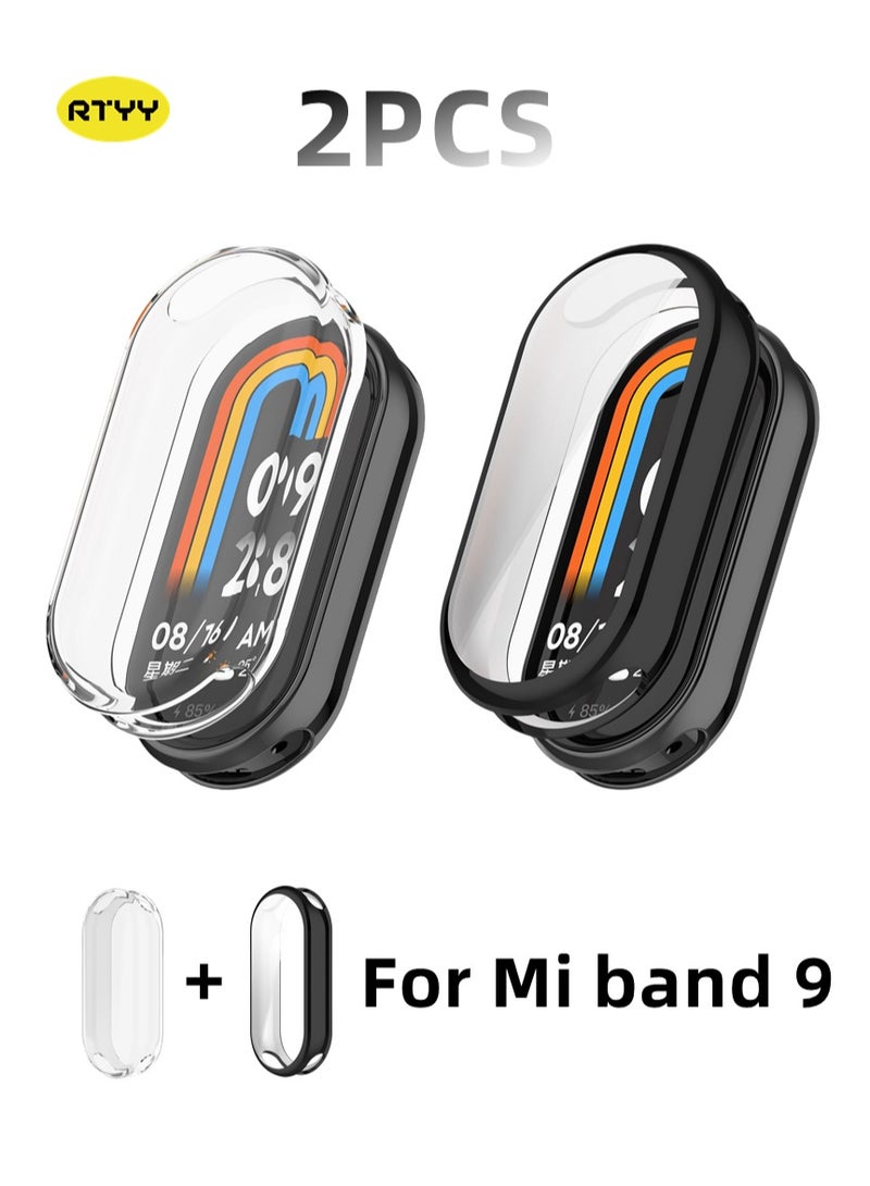 RTYY 2 قطعة حافظة متوافقة مع ساعة Xiaomi Band 9 حافظة شفافة وسوداء من السيليكون TPU لتتبع اللياقة البدنية شفاف/أسود  - Image 1