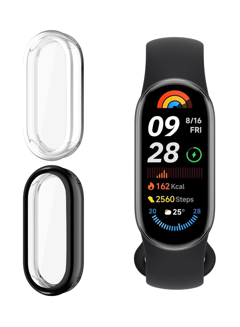 RTYY 2 قطعة حافظة متوافقة مع ساعة Xiaomi Band 9 حافظة شفافة وسوداء من السيليكون TPU لتتبع اللياقة البدنية شفاف/أسود  - Image 5