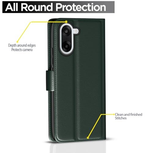 Pikkme Flip Cover for Oneplus Nord CE5 5G | Leather Finish | Shockproof with Card Pockets & Wallet Stand | Ultimate Protection Case(Green) - Image 4