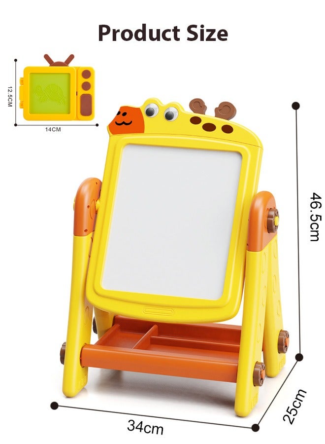 kids double-sided  drawing board, kids toys，suitable for toys for boys and girls, with rotating and adjustable blocks and painting frames, educational enlightenment toys, gifts for children(Yellow)  - Image 2