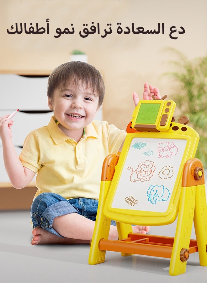 kids double-sided  drawing board, kids toys，suitable for toys for boys and girls, with rotating and adjustable blocks and painting frames, educational enlightenment toys, gifts for children(Yellow)  - Image 4