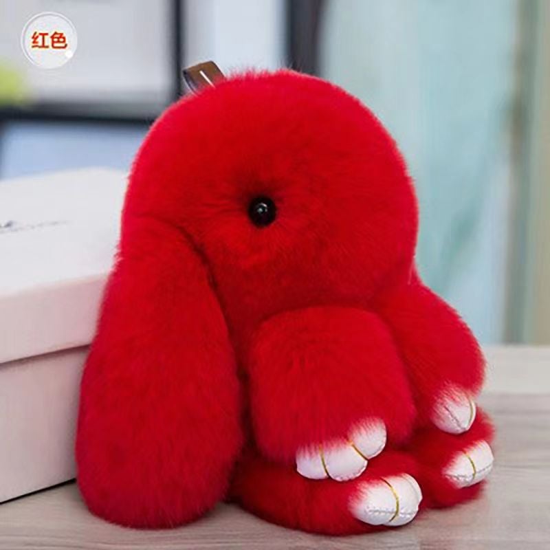 Plush Ear Rabbit Pendant Imitation Rex Rabbit Hair Mini Keychain Plush Cute Rabbit School Bag Pendant Dead Rabbit Hanging Light gray - Image 5