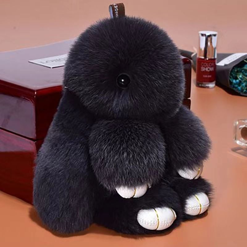 Plush Ear Rabbit Pendant Imitation Rex Rabbit Hair Mini Keychain Plush Cute Rabbit School Bag Pendant Dead Rabbit Hanging Light gray - Image 2