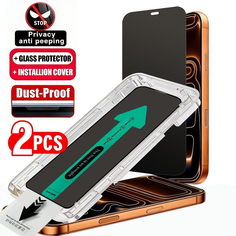 واقي شاشة من الزجاج المقسى للخصوصية، عبوة من قطعتين، لأجهزة iPhone 13 Pro، مضاد لبصمات الأصابع - Image 2