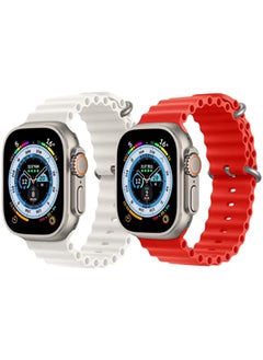 Silicone Ocean Band Strap for Apple Watch 38/40/41mm Snow White/Red Set of 2