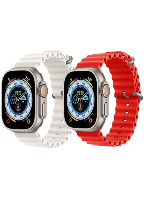 Silicone Ocean Band Strap for Apple Watch 38/40/41mm Snow White/Red Set of 2