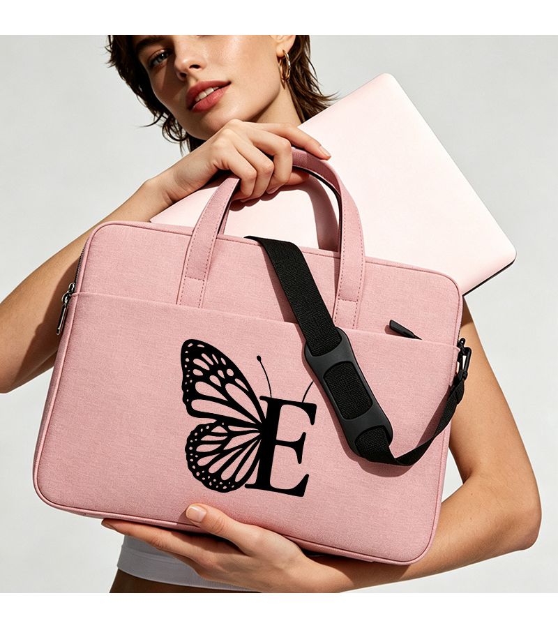 Butterfly Print Laptop Bag Model E Spacious Storage Letter Design Versatile Hand Shoulder Carrying Office Bag Commuting School Use - Image 1
