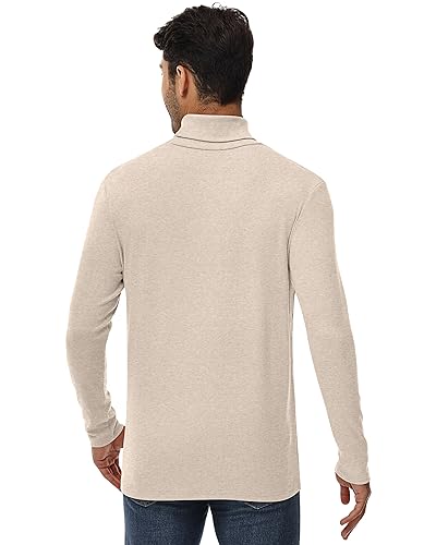 Ficerd 2 Pack Men's Turtle Neck Shirts, Lightweight Cotton Pullover Sweater Slim Fit Mock Turtleneck Knitted Long Sleeve Tops (Black, Apricot,Medium) - Image 3
