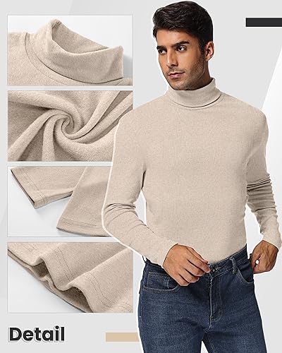 Ficerd 2 Pack Men's Turtle Neck Shirts, Lightweight Cotton Pullover Sweater Slim Fit Mock Turtleneck Knitted Long Sleeve Tops (Black, Apricot,Medium) - Image 5