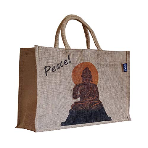 Sangra Peace Printed Unisex Jute Tote Bag | Versatile Lunch, Beach, Shopping, and Grocery Bag with Zipper and Small Pouch - Image 5