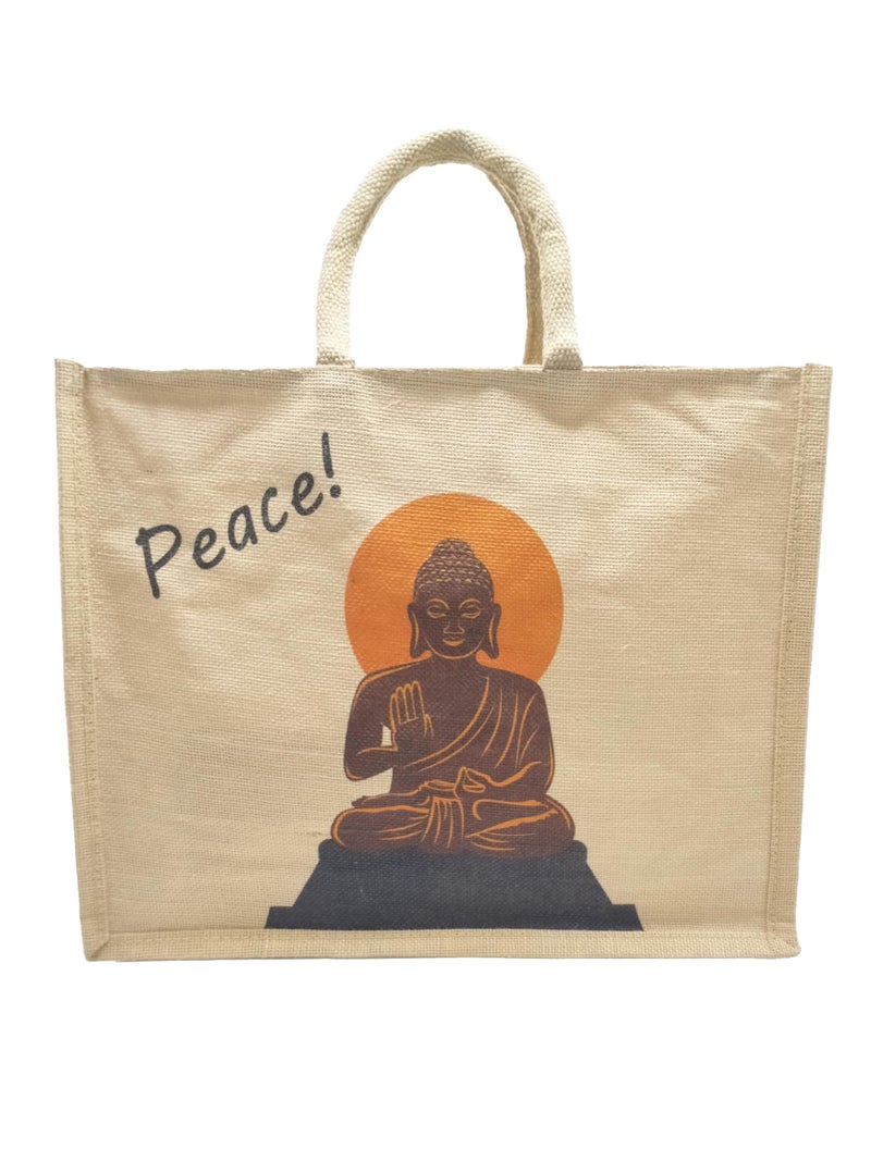 Sangra Peace Printed Unisex Jute Tote Bag | Versatile Lunch, Beach, Shopping, and Grocery Bag with Zipper and Small Pouch - Image 1