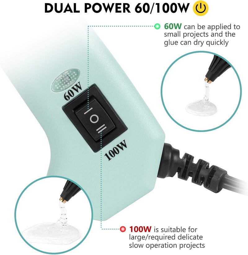 Magicfly 60/100W Hot Glue Gun Full Size with 30 Pcs Hot Glue Sticks (0.43 X 5.9 inch), Dual Power High Temp Melt Glue Gun Kit with Finger Caps, Mat for Arts Craft, Household, Green - Image 5