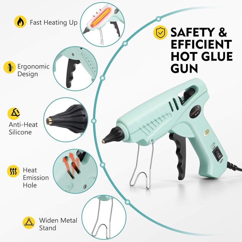 Magicfly 60/100W Hot Glue Gun Full Size with 30 Pcs Hot Glue Sticks (0.43 X 5.9 inch), Dual Power High Temp Melt Glue Gun Kit with Finger Caps, Mat for Arts Craft, Household, Green - Image 3